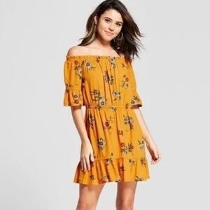 Off the shoulder boho yellow floral dress